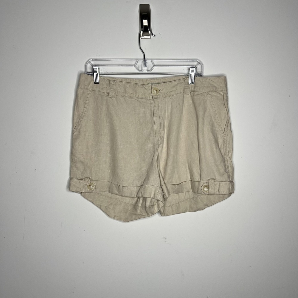 Banana Republic Shorts Womens 12 Beige 100% Linen Cuffed Chino Summer Casual